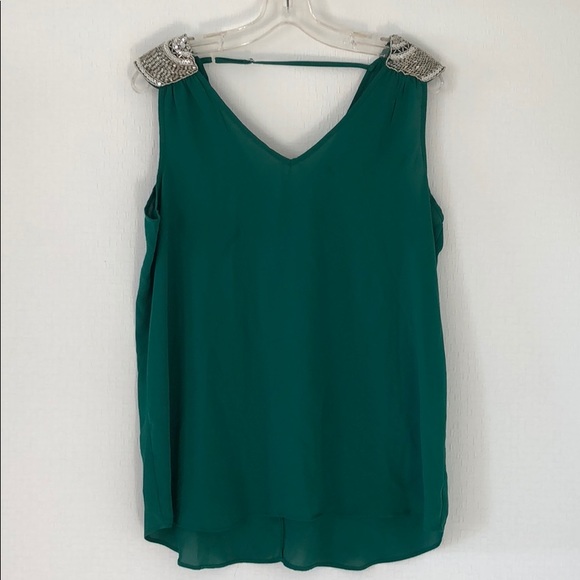 Flirty emerald green tank with sequins - Picture 1 of 4